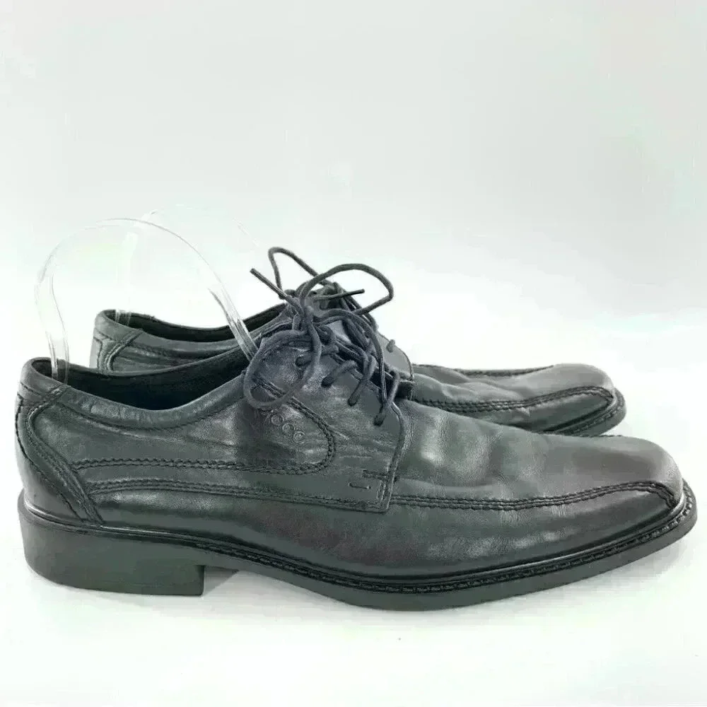 Ecco mens size 44 10-10.5 black leather comfort orthopedic bicycle toe oxfords